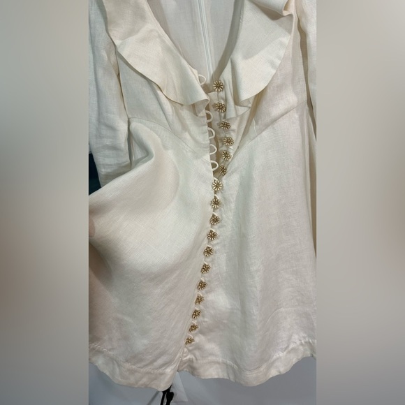 NWT Zimmermann Cream Linen Daisy Mini Dress Ruffle Long Sleeve AU 0P (US 2P) - Picture 9 of 16
